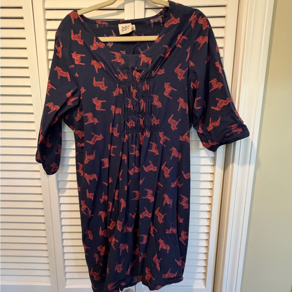 Mata Traders Navy Dress with Red Animal Print